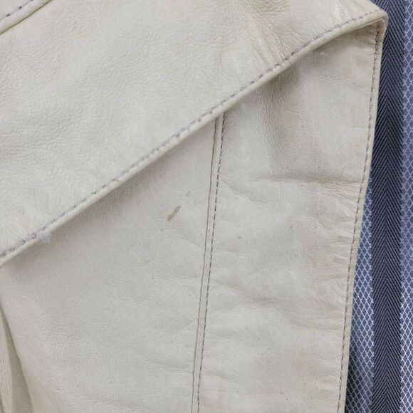 90s Vintage Ruffle Collar Buttery Leather Jacket Coat XS Cream Boho Feminine - Picture 8 of 16